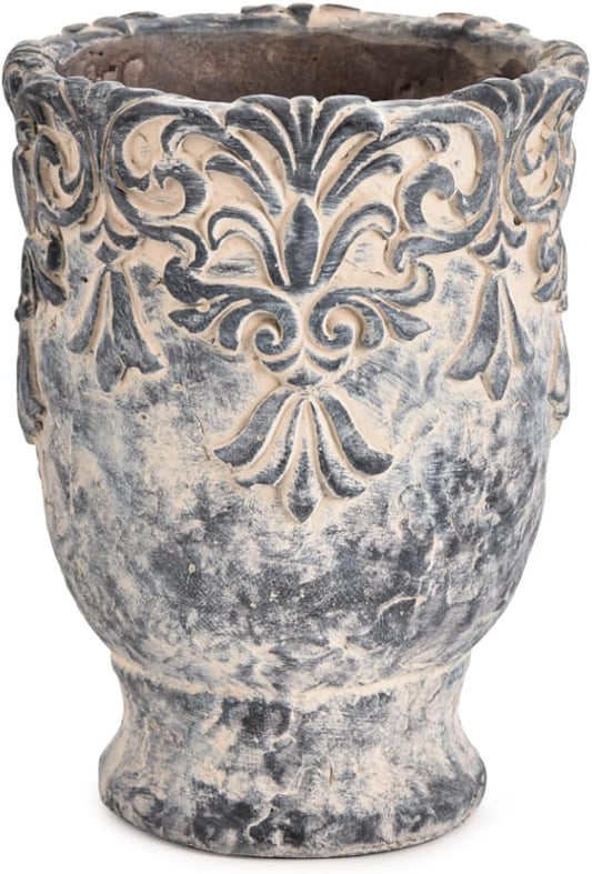 Sungmor 6.3 Inch Cement Plant Pot for Plants, Succulent Planter with Embossed Design, Vintage Concrete Flowerpots with Drainage Hole, Decorative Orchid Houseplant Pot Indoor Outdoor Plant Container