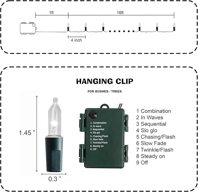 Dazzle Bright Battery Operated Christmas Lights, 2 Pack Total 32FT 100LED Clear Mini String Lights Waterproof with 8 Modes for Xmas Indoor Outdoor Yard Holiday Wedding Decorations (White)