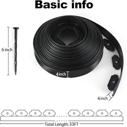 LINSHRY 33 FT Landscape Edging, 4 Inch Tall Garden Edging Border No Dig with 40 Spikes, Flexible Plastic Lawn Edging for Landscaping Flower Bed Yard