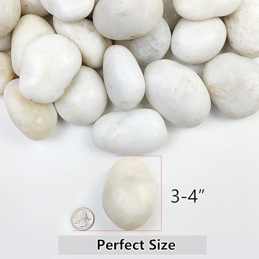 20lbs Large River Rocks for Landscaping, 3-4" White Pebbles for Garden Design, Hand-Picked Smooth Stones for Fish Tank, Flower Pots, Indoor Water Fountains, Pathways, Backyard
