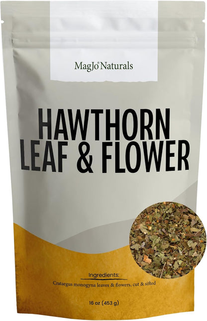 MagJo Naturals, Hawthorn Leaf and Flower (1 Pound), Wild-Crafted, Cut and Sifted, Dried Loose Leaf, Makes crisp cup of Hawthorn Tea, Hawthorne Leaves and Herb
