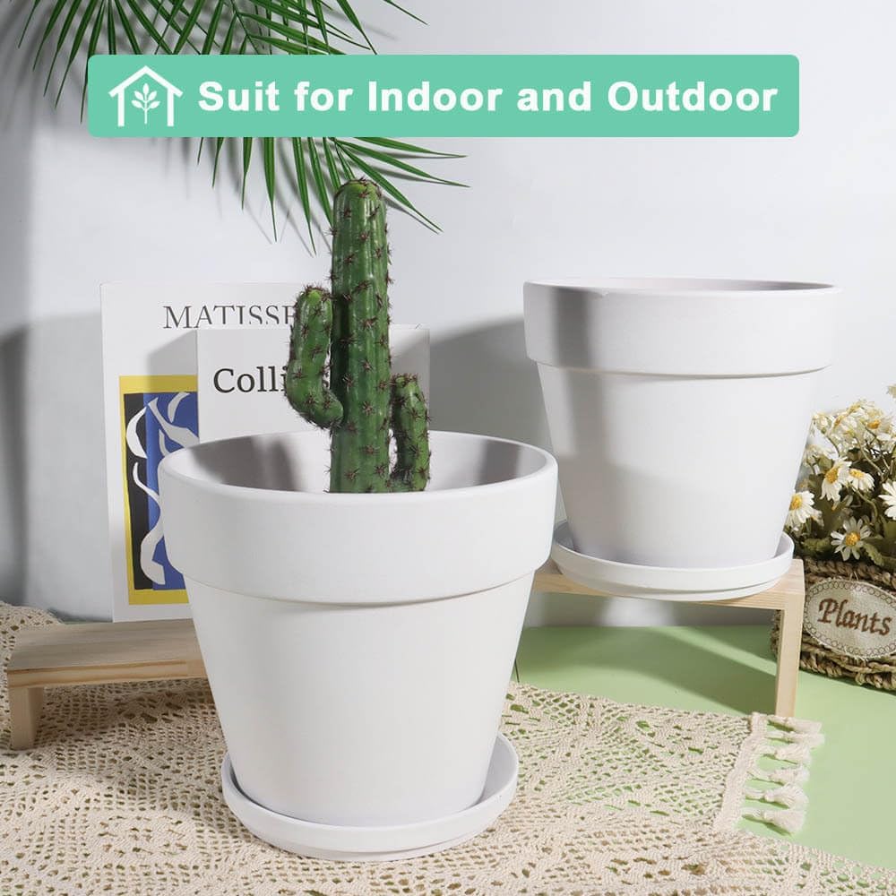 vensovo 6 Inch White Terracotta & Clay Pots for Plant with Saucer - 4 Pack Medium Terra Cotta Planter with Drainage Hole, Flowerpot for Indoor Outdoor Plants, Crafts, Wedding Favor