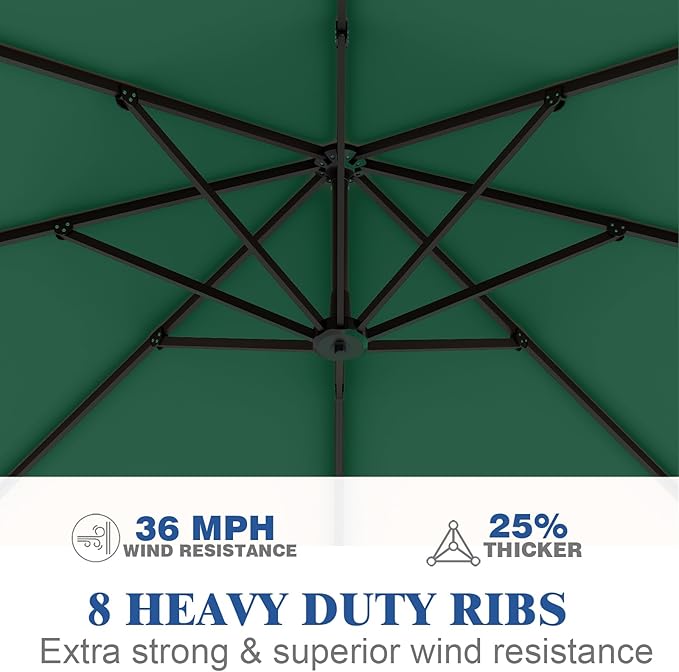 Outdoor Patio Umbrella with Sand Bag Included, 11 FT Deluxe Curvy Cantilever Umbrella Offset Hanging Umbrella with 360° Rotation for Market, Pool, Garden, Backyard, Deck