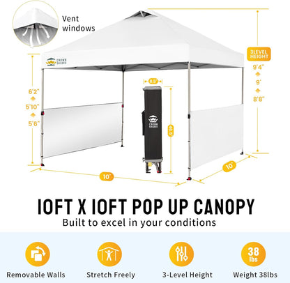 CROWN SHADES 10x10 Pop up Canopy Tent Instant Canopy with 150D Silver Coated Fabric Including 2 Half Sidewalls, 4 Ropes, 8 Stakes, 4 Weight Bags, STO 'N Go Bag, White