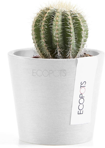 Ecopots Amsterdam Mini Durable Modern Round Recycled-Based Composite Flower Pot Planter, Pure White, 3"