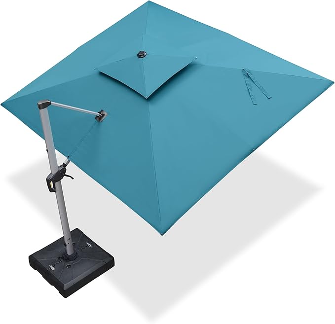 PURPLE LEAF 9' X 11' Patio Umbrella Outdoor Rectangle Umbrella Large Cantilever Umbrella Windproof Offset Heavy Duty Sun for Garden Deck Pool Patio, Turquoise Blue
