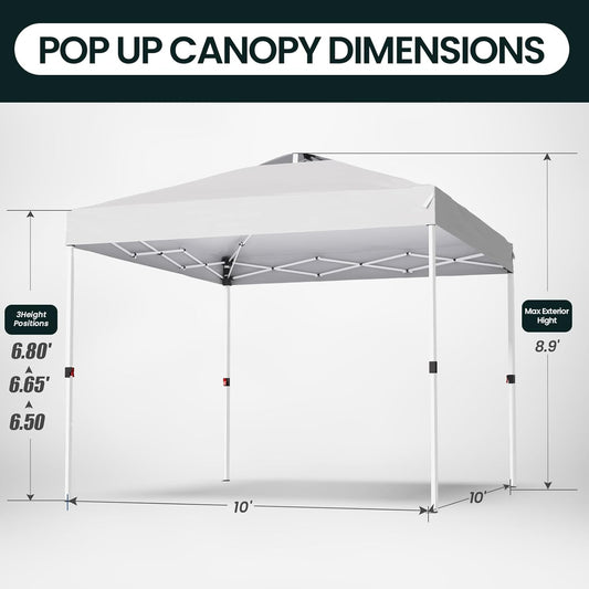 Shades 10x10 Pop Up Canopy with One Push Setup,Heavy Duty Beach Tent with Wheels for Easy Moving, Sun Shelter for Parties,Events, Outdoor Gazebo with 420D Coated Waterproof White Fabric