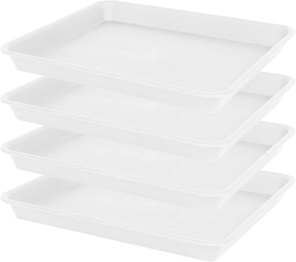 4 Pack Plant Growing Nursery 1020 Trays, Plant Saucer Tray, Heavy Sturdy Seed Starting Trays, Plant Starter Trays for Indoors No Holes, Seed Starter Growing Tray (22"x11.2", Creamy White)