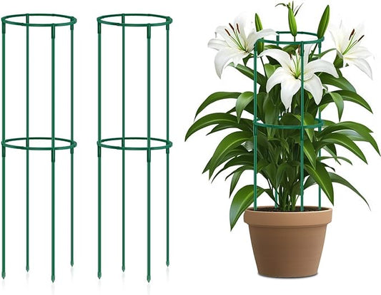 Small Tomato Cage 2 Pack,SupKing Adjustable Plant Trellis Plastic Potted Support Ring Stakes for Indoors Garden Climbing Vines Peony Cucumber,Comes 20 Twist Ties