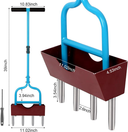 Sancat Lawn Aerator with Larger Soil Core Storage Tray, Heavy Duty 38” Coring Aerator,Manual Rolling Plug Aerator, Gardening Tools with 4 Stainless Tines for Lawn Care