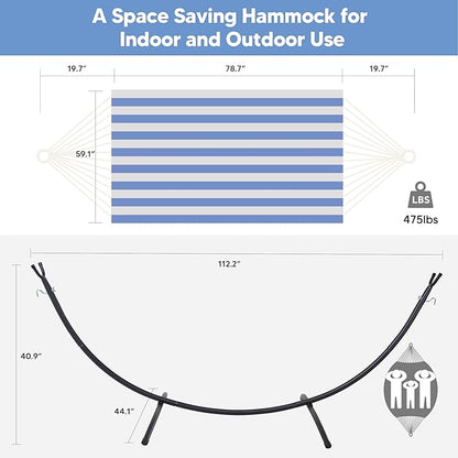 SUNCREAT Backyard Hammock with Frame, Hammock Frames for Outside, 475 lbs Capacity, Blue & White Stripes