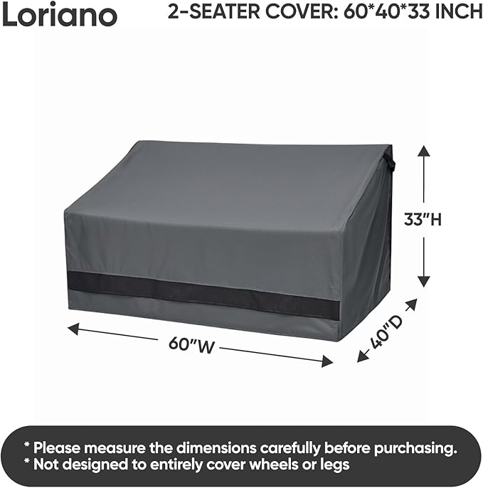 loriano 2-Seater Patio Sofa Covers, 600D Oxford Fabric Heavy Duty, 100% Waterproof Outdoor Loveseat Lawn Patio Furniture Covers, Premium PVC Coating for Sun Fade Resistance 60" W x 40" D x 33" H