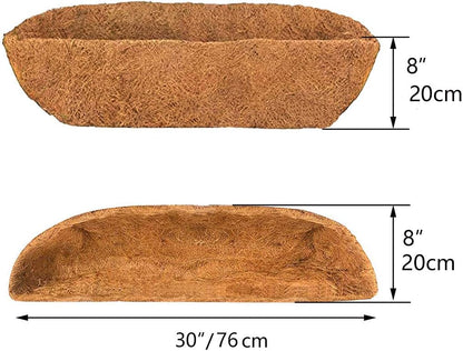 2pcs Trough Coco Liner 30 inch Wall Planter Replaceable Coco Liner for Window Box, Fence Flower Baskets-