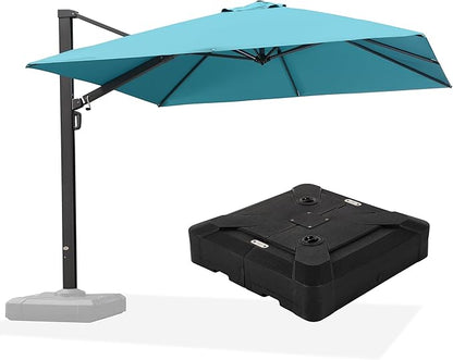 PURPLE LEAF 10 FT Square Patio Umbrella with Base Large Outdoor Aluminum Offset Cantilever Umbrella with 360-degree Rotation for Garden Deck Backyard Pool Turquiose