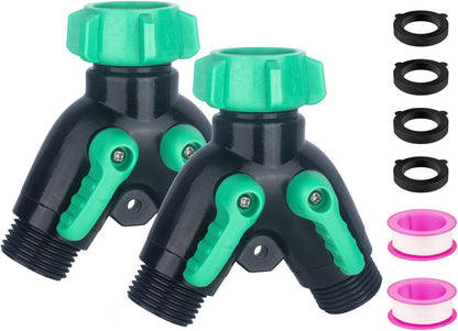 2 Pack Garden Hose Splitter 2 Ways Water Hose Splitter Heavy Duty Plastic 3/4" Hose Y Splitter Outdoor Faucet Splitter with Leak Proof Tape and 4 Extra Rubber Gaskets