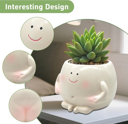 3.5" Smiley Face Planter Pot,Funny Belly Planters Design,with Drainage Hole Resin Cute Plant Pot,for Indoor Outdoor Plants
