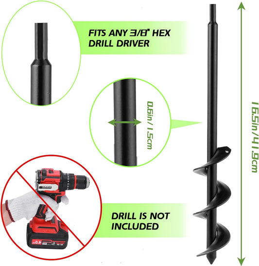 ERYTLLY Auger Drill Bit for Planting 2.5 x16.5inch,Garden Auger Spiral Bulb Planter Tool for Umbrella Holes Post Hole Digger - Compatible with 3/8 inch Hex-Shank Drill