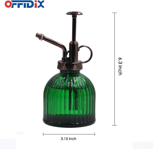 OFFIDIX Plant Mister Spray Bottle Glass Mister for Inside 6.3" Tall Vintage Style with Bronze Plastic Top Pump One Hand Watering Can for Indoor Potted Plants Terrariums Green