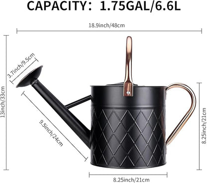 1.75 Gallon Outdoor Metal Watering Can for Garden Plants, Vintage Zinc Watering Can with Removable Spray Spout, Ideal for Outdoor Use (Black)
