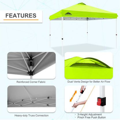 EAGLE PEAK Pop Up Canopy Tent with Wheeled Carry Bag, 8 Stakes, 4 Ropes, 4 Weight Bags, Easy Set Up Tent Canopy, 12x12 ft, 144sqft of Shade, Neon Green