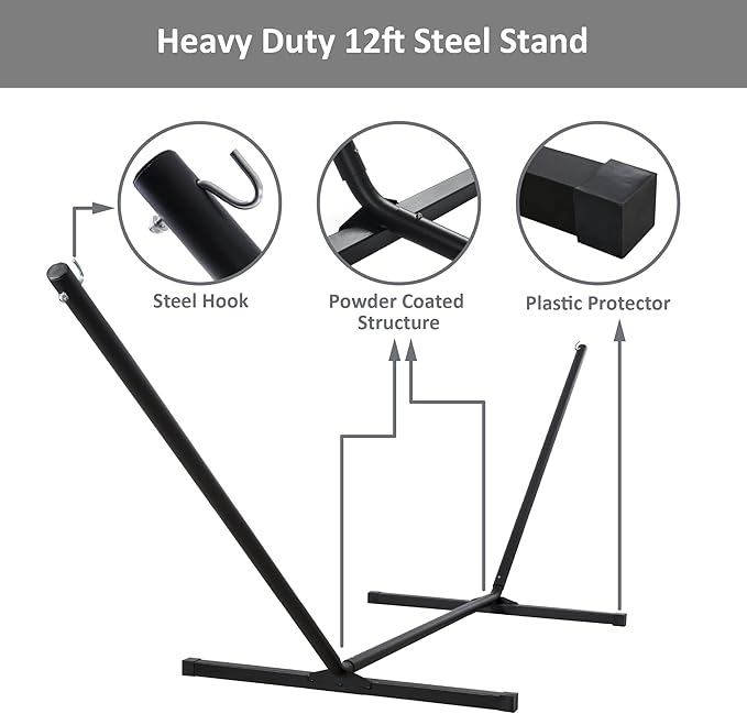 SUNCREAT Two Person Hammock with Stand, Heavy Duty Backyard Hammock and Stand, Navy Drops
