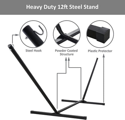 SUNCREAT Two Person Hammock with Stand, Heavy Duty Backyard Hammock and Stand, Navy Drops