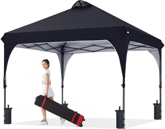 COOSHADE Pop Up Canopy Tent, 8x8 Easy Setup Instant Canopy Sun Shelter Beach Tent, Portable Sports, Black