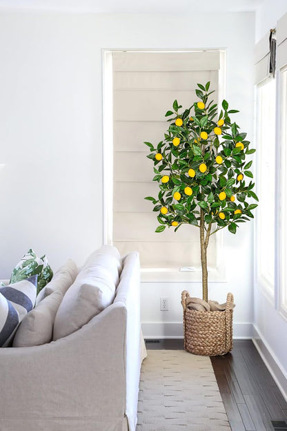 Artificial Lemon Tree 5ft Fake Lemon Plant in Pot Large Fake Floor Plants Faux Trees Indoor Lemon Decorations for Home Living Room Office