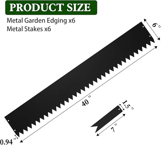 Metal Landscape Edging 6 Pack 40" L x 6" H (20 FT Total),Galvanized Metal Garden Edging, Hammer-in,Flexible,and Easy-to-Install for Lawns,Garden and Yards,Black