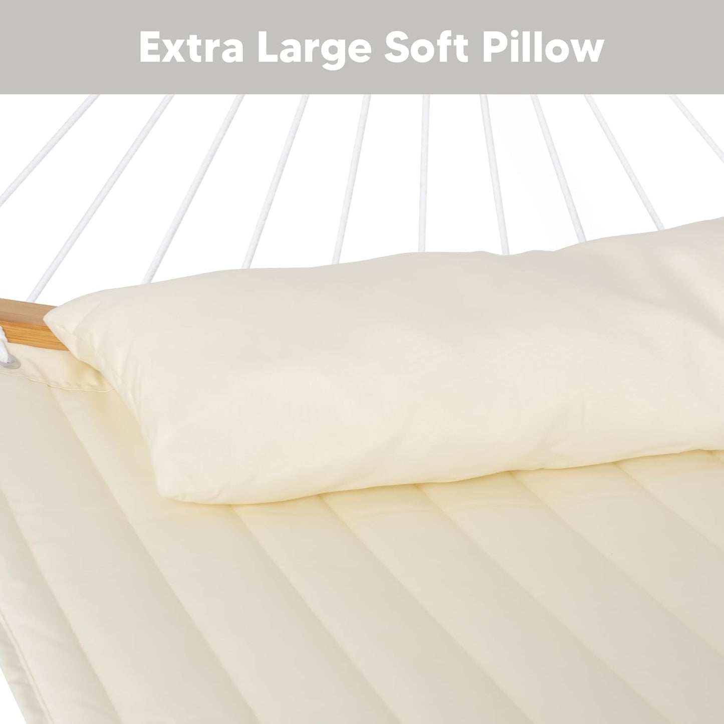 SUNCREAT Hammocks for Outside with Stand Included, Double Hammock with Curved Spreader Bar, Carrying Bag, Beige