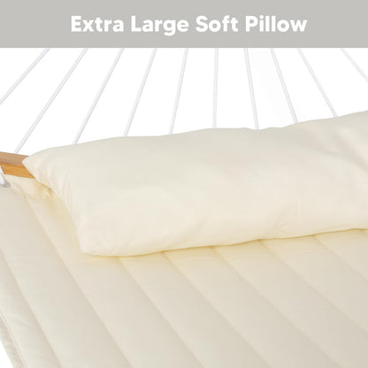 SUNCREAT Hammocks for Outside with Stand Included, Double Hammock with Curved Spreader Bar, Carrying Bag, Beige