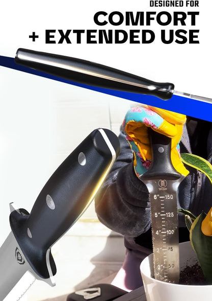 DALSTRONG Hori Hori Garden Knife - 6.5 inch - Straight Edge + Serrated Edge - Gladiator Series Elite - Forged German Steel - Sheath Guard Included - Weeding, Cutting, Digging, Planting - NSF Certified