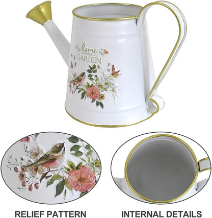 Cute Small Watering Can Indoor Plants Garden Metal Decorative Watering Cans for Outdoor Plants Bonsai Outdoor Garden Flower Decorative (White, 1.5L, 50.7 Oz)