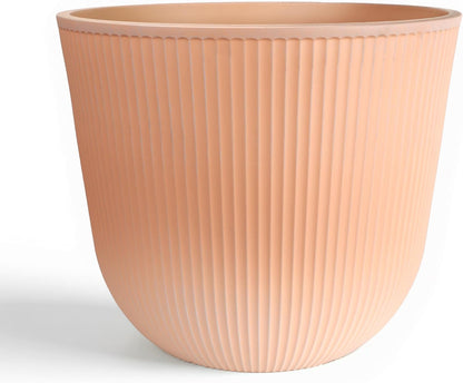 WORTH Garden Round Large Planter Pot 1-Pack, 17.5" Dia x 15.5" H - Durable Plastic Terracotta Plant Tree Pots with Vertical Stripe Textured Finish, Drainage Hole for Indoor Outdoor Front Porch Patio