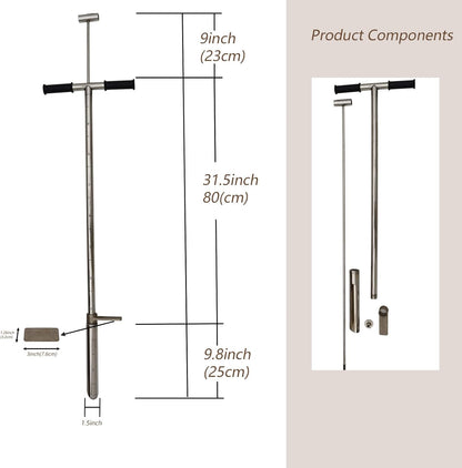 INTBUYING 40’’ Soil Sampler Probe Soil Test Probe with 8’’Sample Ejector and Foot Pedal T Rubber Handle Stainless Steel 1.5inch Dia for Soil Sampling Lawn Garden Farm