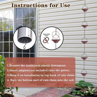10FT Lotus Rain Chain, Rain Chains for Gutters with 12 Cups, Adjustable Rain Catcher Chain with Bell for Eaves Drainage, Replacement for Downspout