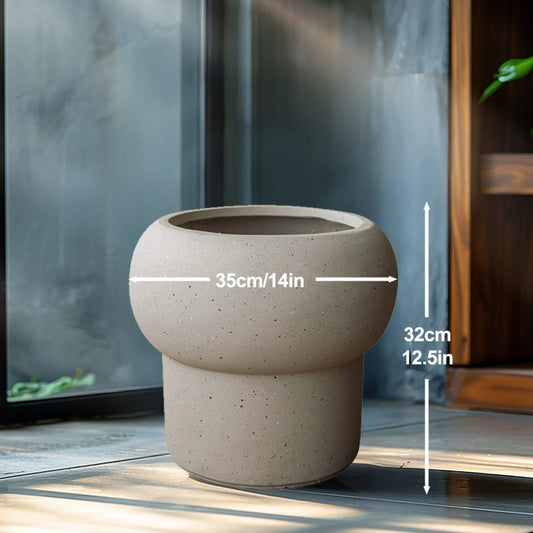 12.5" H x 14" Dia Large Concrete Planter-Heavyweight Outdoor Cement Flower Pot with Mushroom-Shaped Design for Patio, Garden, Porch, or Indoor Use-Modern Decorative Plant Container