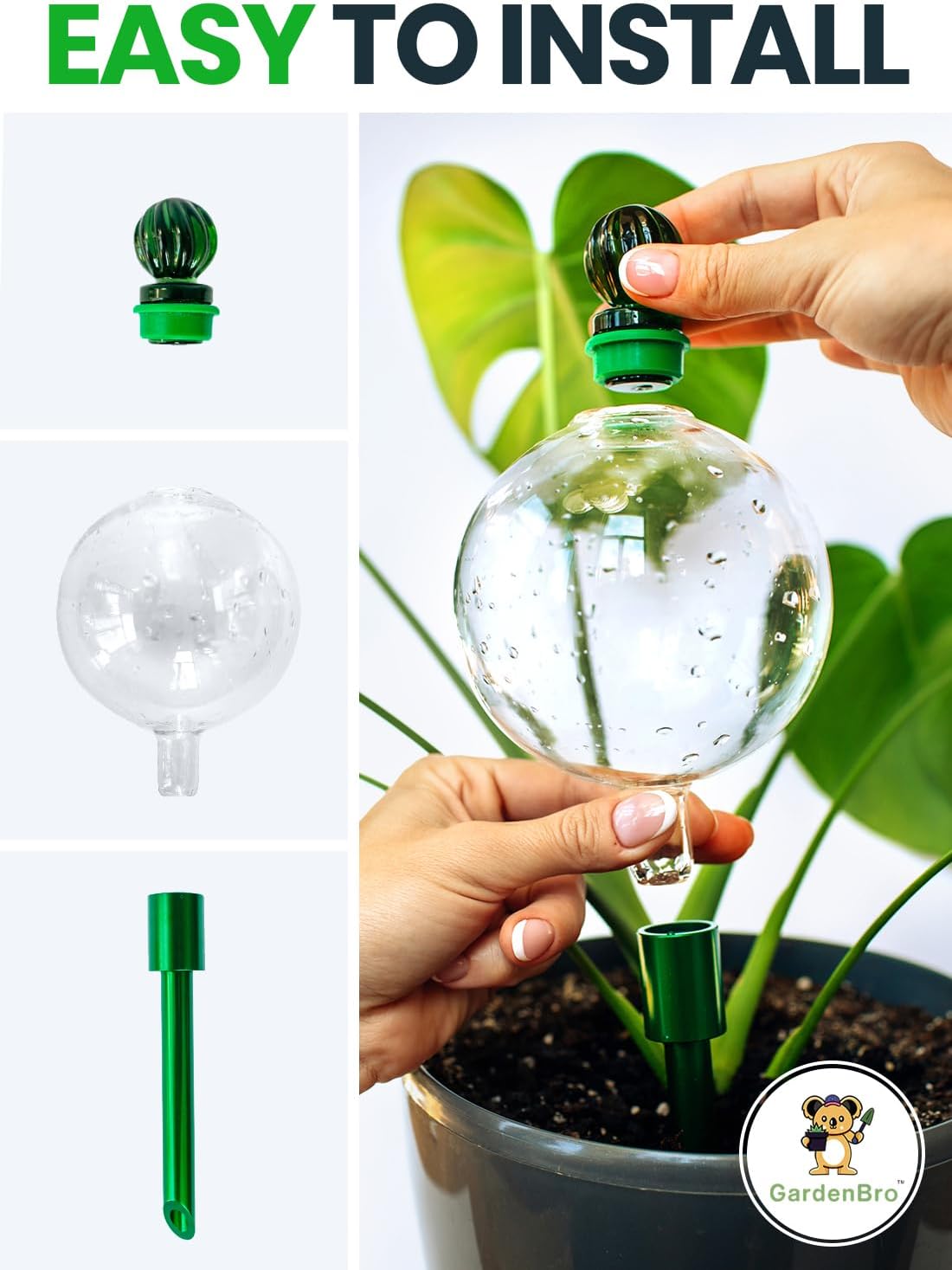 16 Oz Plant Watering Globes for Indoor Plants with Metal Self Watering Planter Insert - Premium XL Glass Hand-Blown Globes - Automatic Plant Waterer Indoor, Gift Idea for Gardeners [3 Globes]