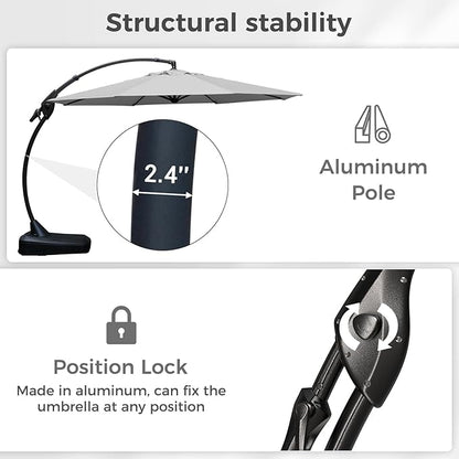 Grand patio 12 FT Sunbrella Outdoor Cantilever Umbrella with Base Patio Large Aluminum Offset Umbrella for Deck Yard (Granite-SUNBRELLA, 12 FT)
