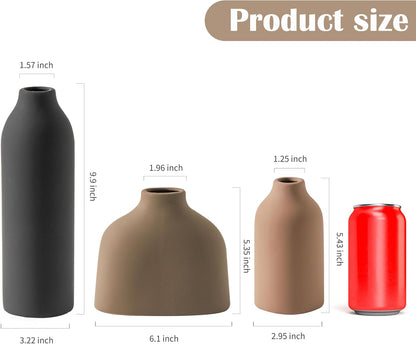 Ceramic Vase Set of 3,Flower Vase Home Decor,Modern Farmhouse Decor, Pampas Grass Dried Fresh Flowers,Bedroom,Living Room,Bookshelf Decoration, Centerpiece Table Decor,Boho Decor.