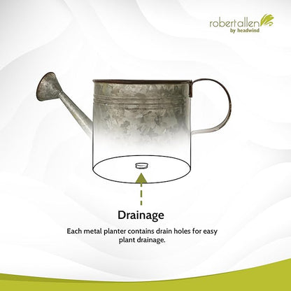 Headwind Countryside Collection - 6 Inch Smoky Grey Galvanized Plant Watering Can for Outdoor & Indoor - Vintage Metal Watering Can Outdoor Planter by Robert Allen