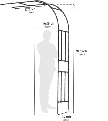 Twira Half Side Garden Arch Trellis, 7.9FT Metal Garden Arbor Trellis for Climbing Plants Outdoor, Black Half Arch Wedding, Garden Archway Arbors and Trellises Decoration for Lawn, Patio, Backyard