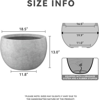 Kante 19.9" Dia Round Concrete Planter, Outdoor/Indoor Large Bowl Plant Pots with Drainage Hole and Rubber Plug for Garden Patio Balcony Home, Natural Concrete