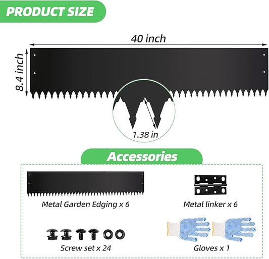Steel Landscape Edging Kit, Upgraded Style 8.4H x 40L inches, 6 Pieces, Galvanized Steel, 20ft Total, Hammer-in, Black