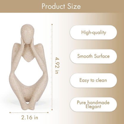 INNOLITES Boho Decor Thinker Statue Abstract Art Sculpture, Sandstone Resin Collectible Figurines for Home Living Room Office Shelf Decoration (Sandstone,Think)