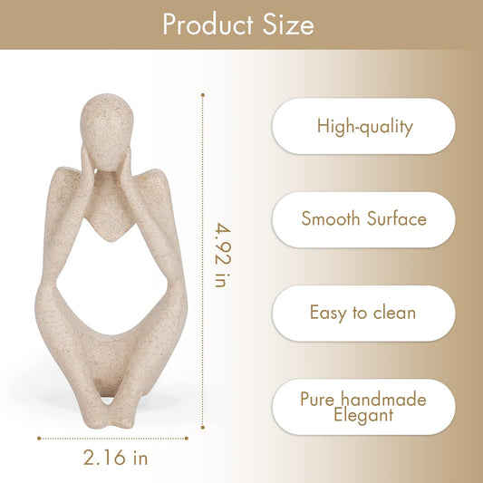 INNOLITES Boho Decor Thinker Statue Abstract Art Sculpture, Sandstone Resin Collectible Figurines for Home Living Room Office Shelf Decoration (Sandstone,Think)