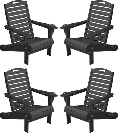Adirondack Chairs Set of 4, Outdoor Fire Pit Chairs, HDPE All-Weather Adirondack Chairs with Cup Holder, Lawn Chair for Deck, Patio, Garden (Black)