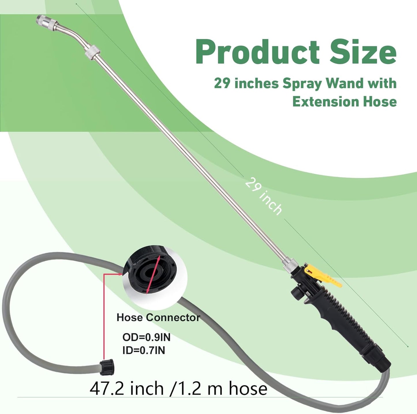 29 Inch Spray Wand for Water Pumps, Backpack Sprayer Set Include 1/2" Hose Quick Connector and 1.2m Hose, Adjustable Nozzle Sprayer Wand Replacement with Built in Shut Off Valve