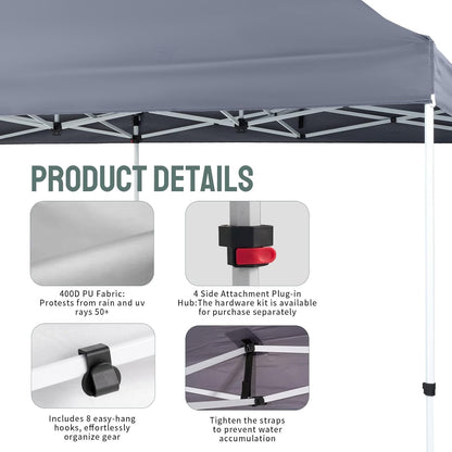 CROWN SHADES 10x20 Pop Up Canopy Tent - Commercial Canopy Tent with 400D Strength Oxford Fabric, Hexagonal Leg, 4 Upgraded Weights - Great for Trade Shows, Events,Parties & Commercial Use, Gray
