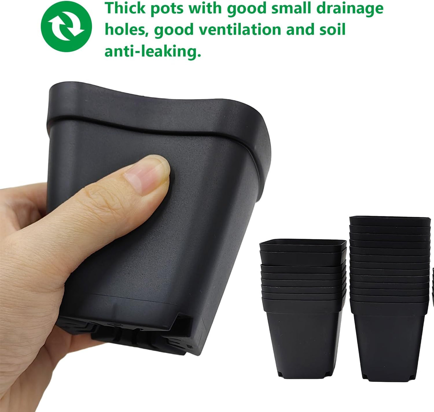 Square Nursery Pots 3" 120Pcs Deep Succulent Plastic Pots Small Flower Planter Seeds Starter Germination Pots with Drainage (Black,2.7Inches,120Pcs)